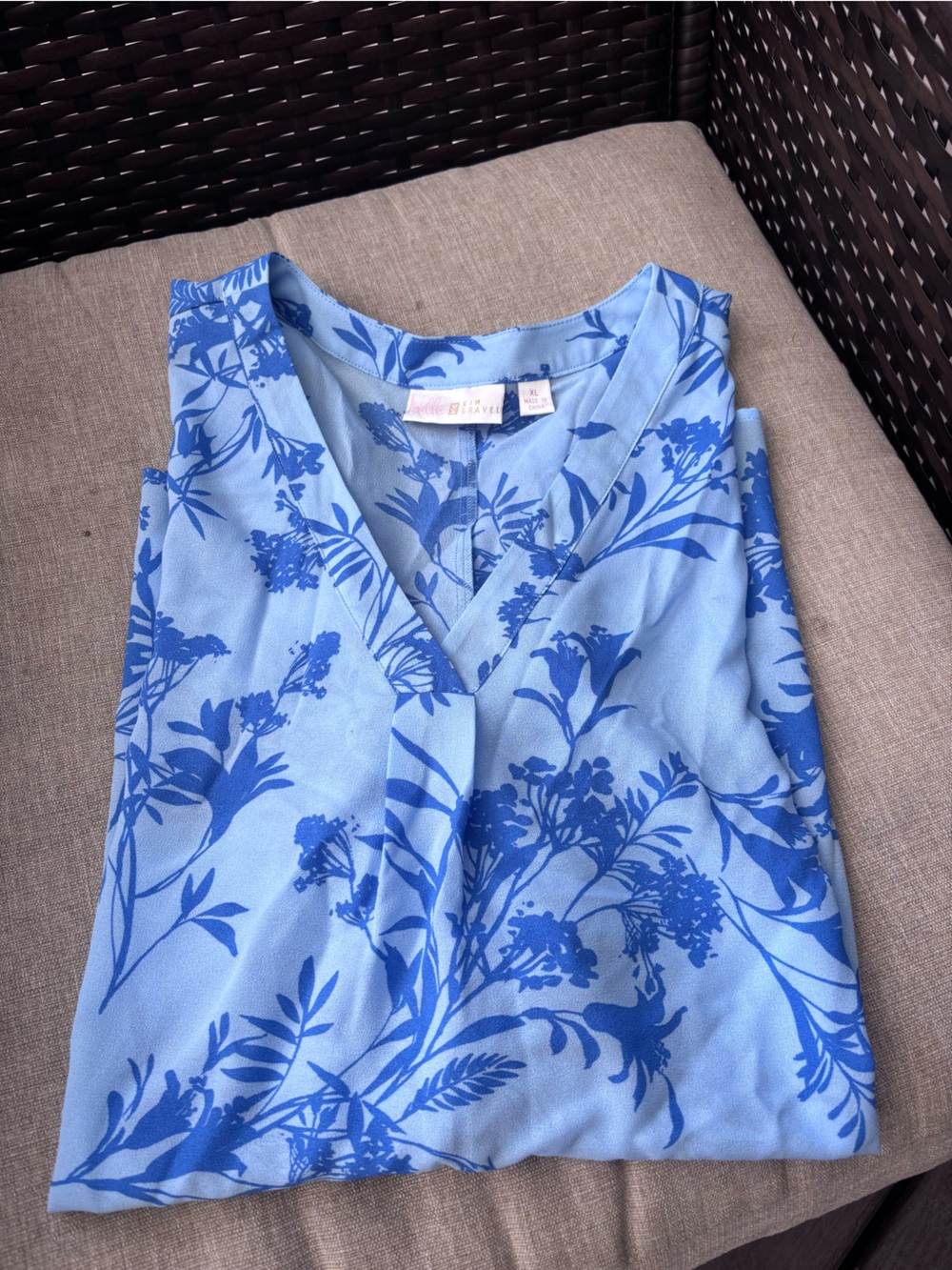 Light Blue Floral V-Neck Top